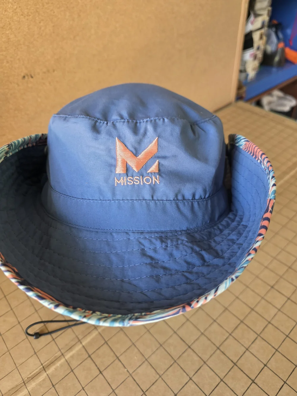 Mission Cooling Bucket Hat Blue Tropical Brim Adjustable Chin Strap
